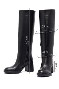 چکمه زنانه چرمی مشکی زیپ‌دار پاشنه پهن دری مد