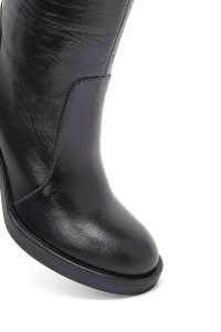 چکمه زنانه چرمی مشکی زیپ‌دار پاشنه پهن دری مد