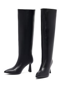 چکمه زنانه چرمی مشکی پاشنه‌دار دری مد