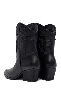 چکمه زنانه چرمی مشکی کابوی پاشنه‌کوتاه ضخیم دری مد