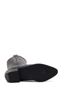 چکمه زنانه کابوی چرم مشکی پاشنه‌کوتاه دری مد