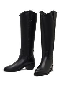 چکمه زنانه کابوی چرم مشکی پاشنه‌کوتاه دری مد