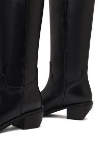 چکمه زنانه کابوی چرم مشکی پاشنه‌کوتاه دری مد