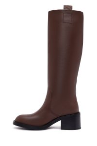 چکمه چرمی زنانه قهوه‌ای پاشنه ضخیم دری‌مد