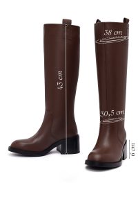 چکمه چرمی زنانه قهوه‌ای پاشنه ضخیم دری‌مد