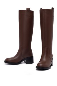 چکمه چرمی زنانه قهوه‌ای پاشنه ضخیم دری‌مد