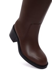 چکمه چرمی زنانه قهوه‌ای پاشنه ضخیم دری‌مد