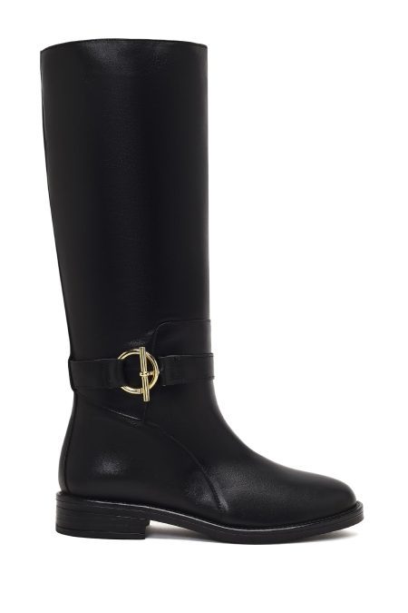 چکمه چرمی زنانه مشکی سگک‌دار دری‌مد