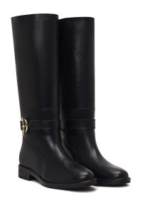 چکمه چرمی زنانه مشکی سگک‌دار دری‌مد