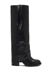 چکمه چرمی زنانه مشکی پاشنه ضخیم دری‌مد