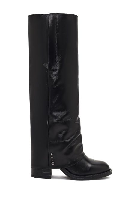 چکمه چرمی زنانه مشکی پاشنه ضخیم دری‌مد