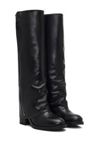 چکمه چرمی زنانه مشکی پاشنه ضخیم دری‌مد