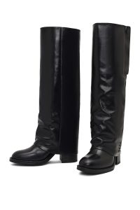 چکمه چرمی زنانه مشکی پاشنه ضخیم دری‌مد