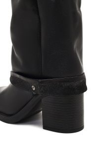 چکمه چرمی زنانه مشکی پاشنه ضخیم دری‌مد