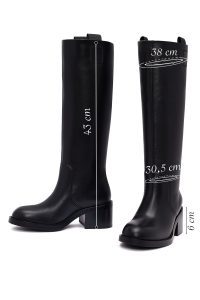 چکمه چرمی زنانه مشکی پاشنه ضخیم دری‌مد