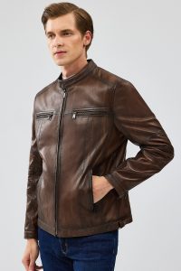 کاپشن اسپرت چرم معمولی قهوه ای مردانه گابریل دری مد