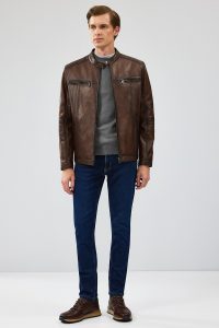 کاپشن اسپرت چرم معمولی قهوه ای مردانه گابریل دری مد