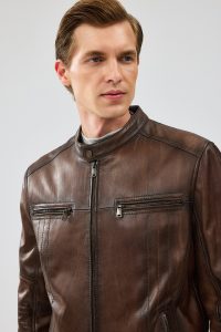 کاپشن اسپرت چرم معمولی قهوه ای مردانه گابریل دری مد