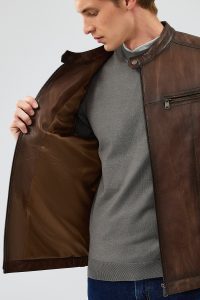 کاپشن اسپرت چرم معمولی قهوه ای مردانه گابریل دری مد