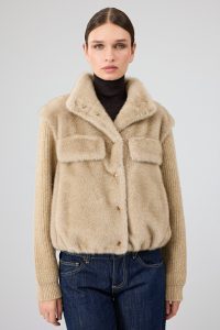 کاپشن تدی زنانه بژ کوتاه Cortina دری مد