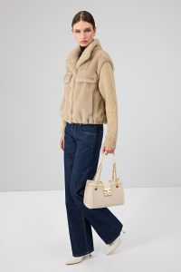 کاپشن تدی زنانه بژ کوتاه Cortina دری مد