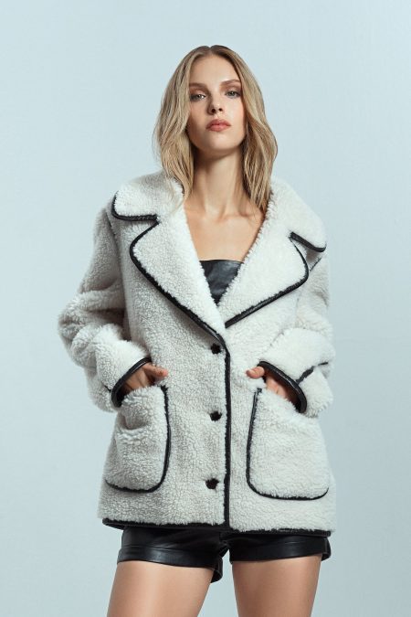 کاپشن تدی زنانه بژ یقه کرواته Valley دری مد