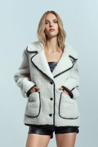 کاپشن تدی زنانه بژ یقه کرواته Valley دری مد