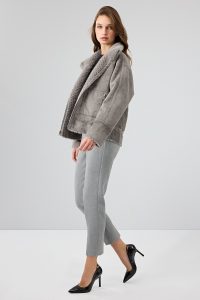 کاپشن تدی زنانه طوسی دوطرفه Luzern دری مد