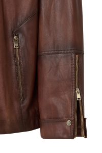 کاپشن زنانه Britney چرم قهوه‌ای اورسایز یقه‌پیراهنی دری مد