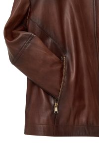 کاپشن زنانه Britney چرم قهوه‌ای اورسایز یقه‌پیراهنی دری مد