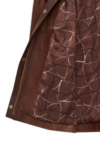 کاپشن زنانه Britney چرم قهوه‌ای اورسایز یقه‌پیراهنی دری مد