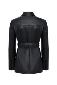 کاپشن زنانه Cordelia چرم مشکی یقه‌پیراهنی با کمربند دری مد