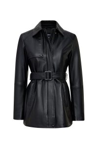 کاپشن زنانه Cordelia چرم مشکی یقه‌پیراهنی با کمربند دری مد