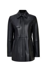 کاپشن زنانه Cordelia چرم مشکی یقه‌پیراهنی با کمربند دری مد