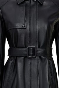 کاپشن زنانه Cordelia چرم مشکی یقه‌پیراهنی با کمربند دری مد