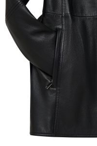 کاپشن زنانه Cordelia چرم مشکی یقه‌پیراهنی با کمربند دری مد