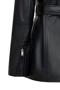 کاپشن زنانه Cordelia چرم مشکی یقه‌پیراهنی با کمربند دری مد