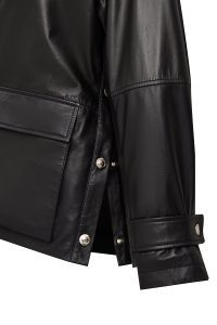 کاپشن زنانه Fancy چرم مشکی اورسایز یقه‌خوابیده دری مد