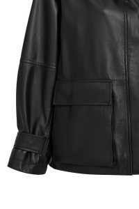 کاپشن زنانه Fancy چرم مشکی اورسایز یقه‌خوابیده دری مد