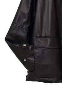 کاپشن زنانه Fancy چرم مشکی اورسایز یقه‌خوابیده دری مد