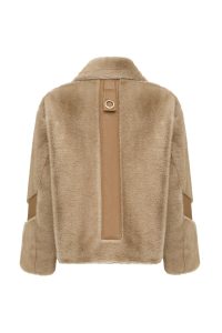 کاپشن زنانه Meribel چرم تدی بژ یقه‌پهن دری مد