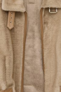 کاپشن زنانه Meribel چرم تدی بژ یقه‌پهن دری مد