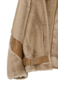 کاپشن زنانه Meribel چرم تدی بژ یقه‌پهن دری مد