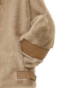 کاپشن زنانه Meribel چرم تدی بژ یقه‌پهن دری مد