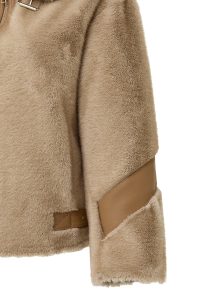 کاپشن زنانه Meribel چرم تدی بژ یقه‌پهن دری مد