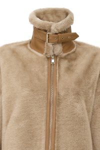 کاپشن زنانه Meribel چرم تدی بژ یقه‌پهن دری مد