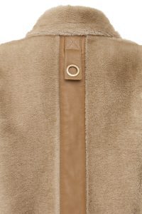 کاپشن زنانه Meribel چرم تدی بژ یقه‌پهن دری مد