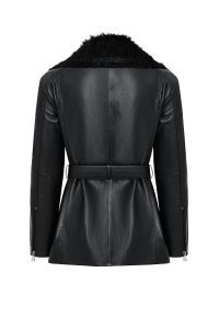 کاپشن زنانه Scarlet چرم مشکی یقه‌خزدار دری مد