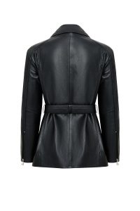 کاپشن زنانه Scarlet چرم مشکی یقه‌خزدار دری مد