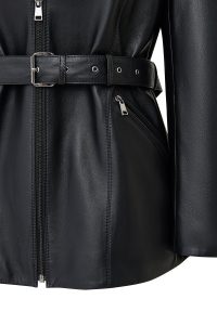 کاپشن زنانه Scarlet چرم مشکی یقه‌خزدار دری مد